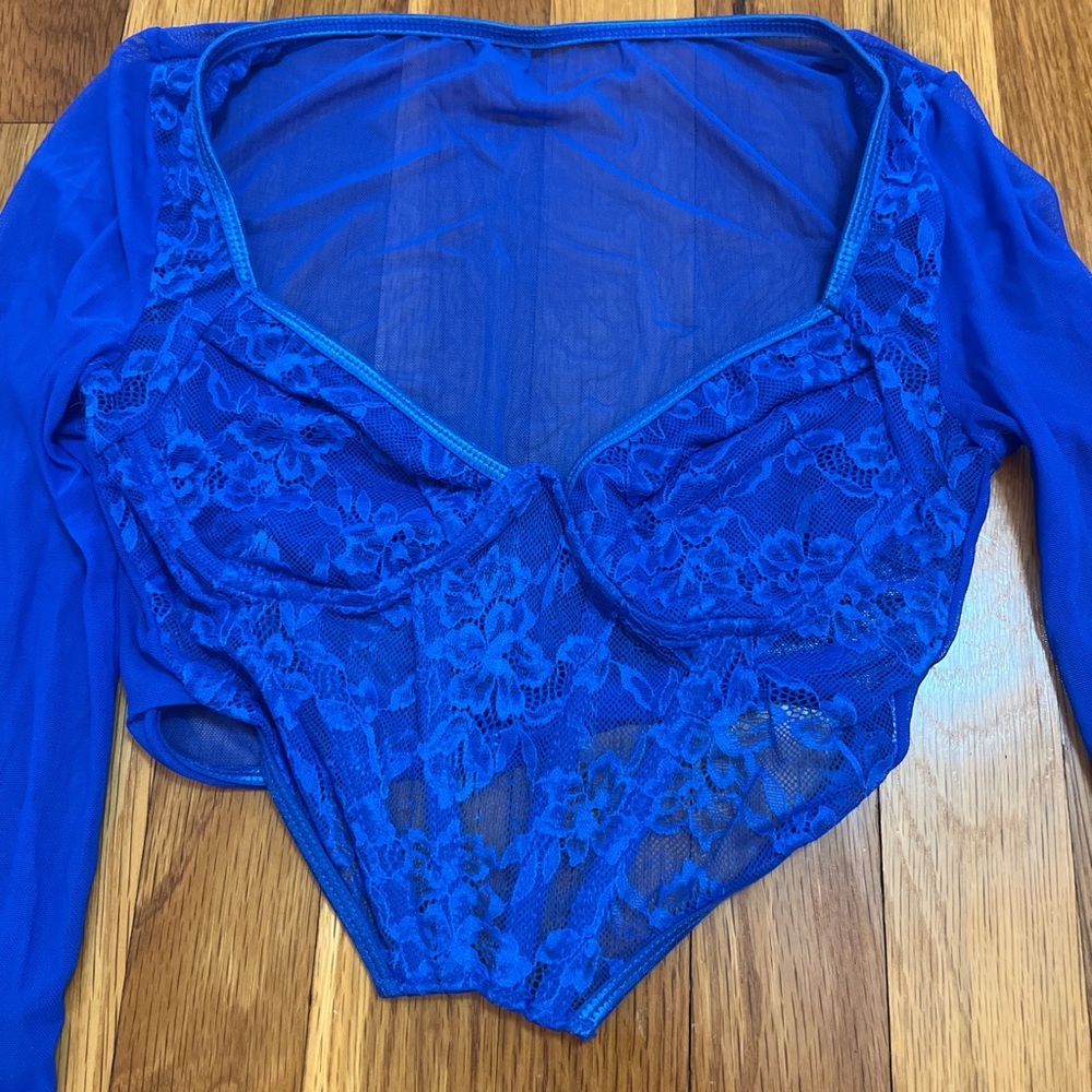 Blue Lace Long Sleeve Bodysuit